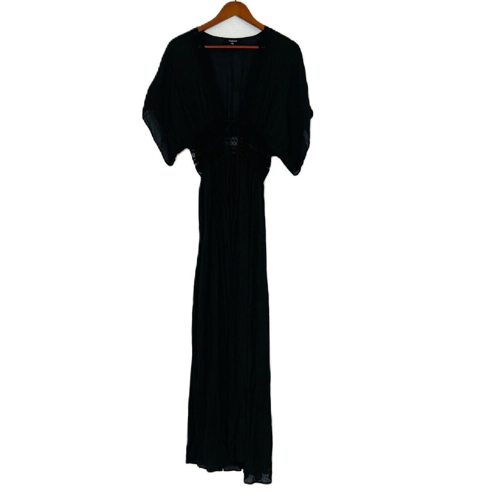 Aakaa Kimono Women M Black Sheer Maxi Lace Tie Cottage Witchy Adams Whimsygoth